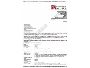  恭喜王同學(xué)獲得布里斯托大學(xué)人文地理：社會與空間專業(yè)碩士通知書