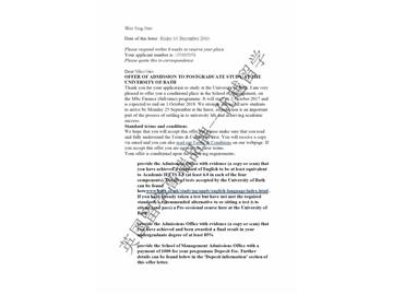 恭喜陳同學(xué)獲得巴斯大學(xué)金融專業(yè)碩士通知書
