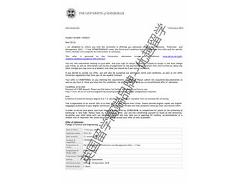 2018offer：恭喜劉同學(xué)獲得愛(ài)丁堡大學(xué)環(huán)境工程專(zhuān)業(yè)碩士通知書(shū)