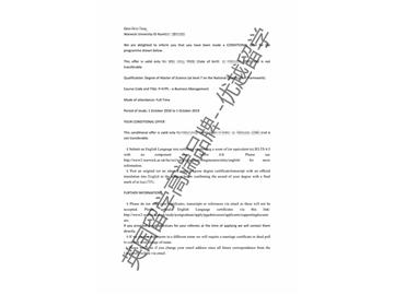 2018offer：恭喜韓同學獲得華威大學電子商務管理專業(yè)碩士通知書