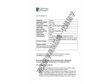 2018offer：恭喜吳同學獲得格拉斯哥大學高級材料科學專業(yè)碩士通知書