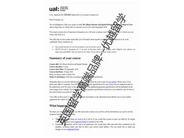 2018offer：恭喜張同學獲得倫敦藝術大學切爾西學院的室內及空間設計專業(yè)本科通知書