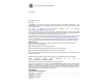 2019offer：恭喜胡同學獲得愛丁堡大學知識產(chǎn)權法專業(yè)碩士通知書