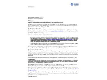 2019offer：恭喜劉同學(xué)獲得巴斯大學(xué)MBA專(zhuān)業(yè)碩士通知書(shū)
