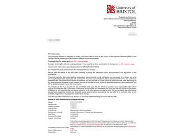 2019offer：恭喜張同學(xué)獲得布里斯托大學(xué)管理學(xué)（市場營銷）專業(yè)碩士通知書
