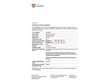2019offer：恭喜丁同學(xué)獲得悉尼大學(xué)(世界排名：42）商學(xué)碩士通知書
