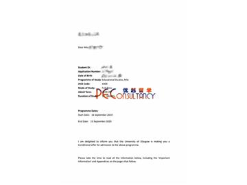 2019offer：恭喜林同學(xué)獲得格拉斯哥大學(xué)（世界排名：69）教育學(xué)專業(yè)碩士通知書(shū)