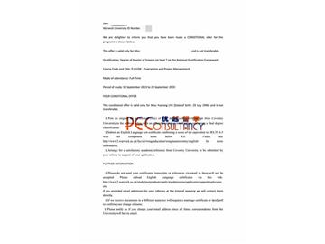 2019offer：恭喜許同學(xué)獲得華威大學(xué)(世界排名：54)項(xiàng)目管理專業(yè)碩士通知書