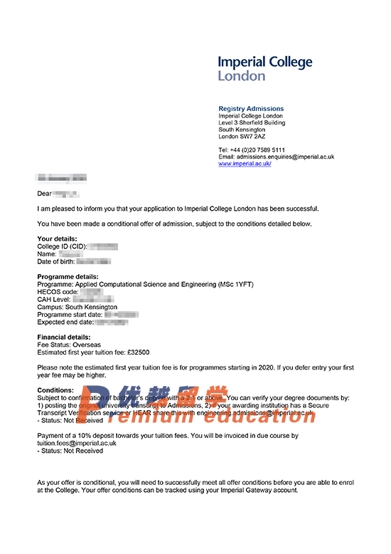 2020offer：恭喜林同學獲得帝國理工大學應用計算科學與工程專業(yè)碩士通知書