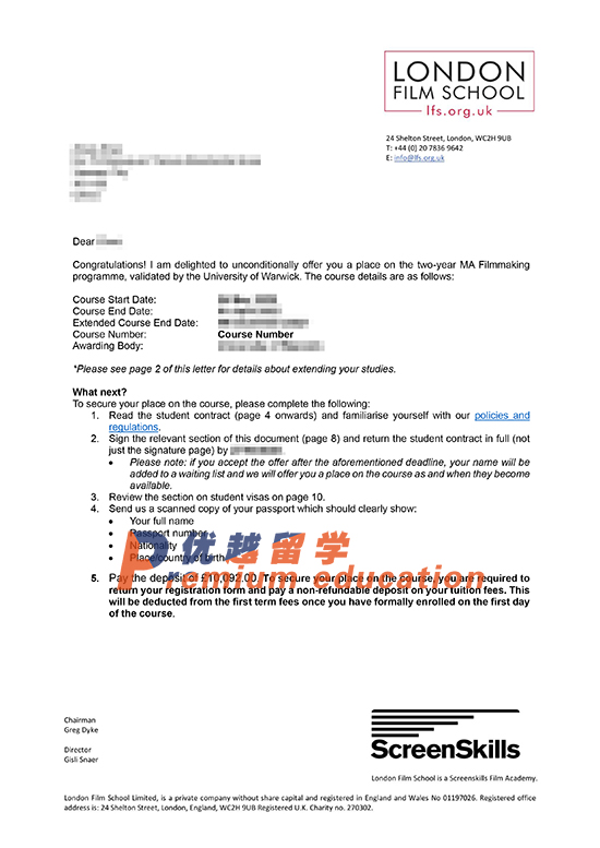 2020offer：恭喜趙同學獲得倫敦電影學院電影制作課程專業(yè)碩士通知書