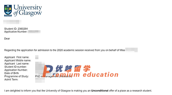 2020offer：恭喜盛同學(xué)獲得格拉斯哥大學(xué)管理學(xué)專業(yè)博士通知書(shū)