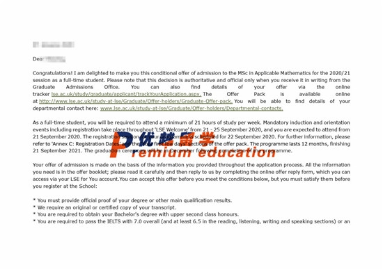 2020offer：恭喜李同學獲得倫敦政治經(jīng)濟學院應用數(shù)學專業(yè)碩士通知書